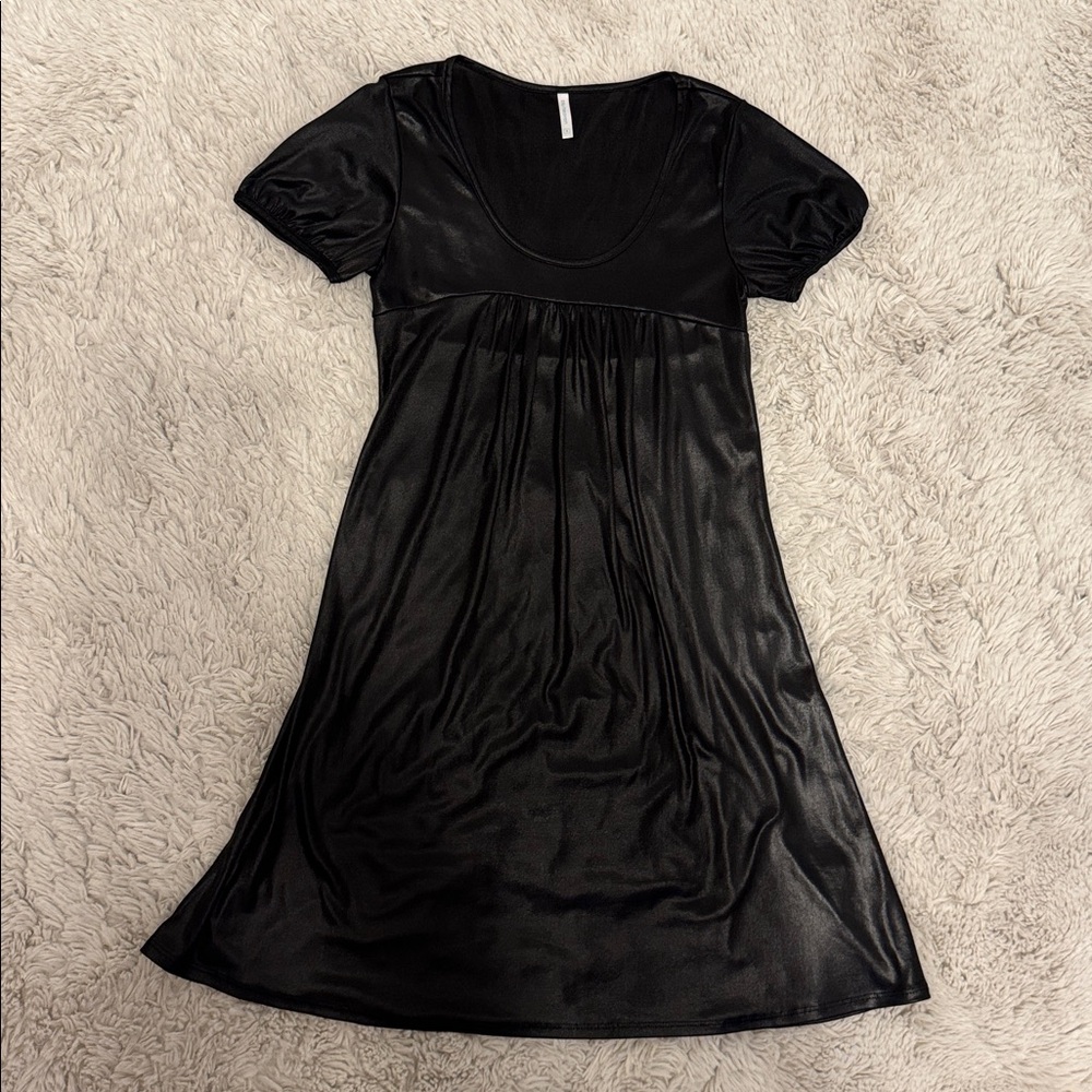 Blu Heaven Black Shiny Faux Leather Look Babydoll Dress